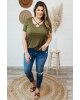 Oversized Army Green Crisscross Ribbed Knit T-shirt (plus size)