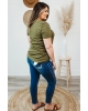 Oversized Army Green Crisscross Ribbed Knit T-shirt (plus size)