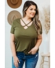 Oversized Army Green Crisscross Ribbed Knit T-shirt (plus size)
