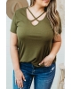 Oversized Army Green Crisscross Ribbed Knit T-shirt (plus size)