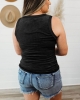 Oversized Black Buttons Ribbed U Neck Tank Top (plus size)