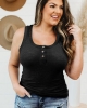 Oversized Black Buttons Ribbed U Neck Tank Top (plus size)