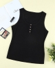 Oversized Black Buttons Ribbed U Neck Tank Top (plus size)