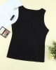Oversized Black Buttons Ribbed U Neck Tank Top (plus size)