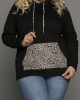 Oversized Black Hoodie with Leopard Pocket (plus size)