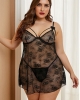 Oversized Black Lace Valentine Babydoll with Thong (plus size)