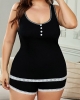 Oversized Black Scoop Neck Cami Shorts PJ Set (plus size)