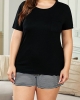 Oversized Black Solid T-shirt and Striped Shorts Lounging Set (plus size)