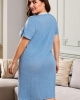 Oversized Blue V-neck Button Polka Dots Short Sleeve Loungewear (plus size)
