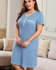Oversized Blue V-neck Button Polka Dots Short Sleeve Loungewear (plus size)
