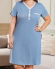 Oversized Blue V-neck Button Polka Dots Short Sleeve Loungewear (plus size)