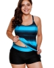 Oversized Bluish Strappy Hollow-out Back Tankini (plus size)