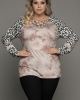 Oversized Crisscross Neck Leopard Sleeve Tie-dye Top (plus size)