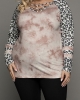 Oversized Crisscross Neck Leopard Sleeve Tie-dye Top (plus size)