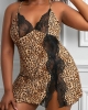 Oversized Leopard Lace Stitching Print Babydoll (plus size)