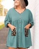 Oversized Leopard Patchwork V Neck Buttons Babydoll Dress & Gown (plus size)