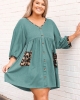 Oversized Leopard Patchwork V Neck Buttons Babydoll Dress & Gown (plus size)