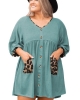 Oversized Leopard Patchwork V Neck Buttons Babydoll Dress & Gown (plus size)