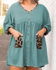 Oversized Leopard Patchwork V Neck Buttons Babydoll Dress & Gown (plus size)