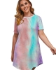 Oversized Multicolor Tie-dye Short Sleeve Mini Dress & Gown (plus size)