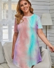 Oversized Multicolor Tie-dye Short Sleeve Mini Dress & Gown (plus size)