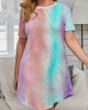 Oversized Multicolor Tie-dye Short Sleeve Mini Dress & Gown (plus size)