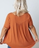 Oversized Orange Buttons Ruched O Neck Short Sleeve Top (plus size)
