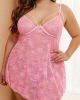 Oversized Pink Lace Valentine Babydoll with Thong (plus size)