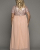 Oversized Pink Short Sleeve Sequin Splicing Mesh Maxi Dress & Gown (plus size)