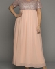 Oversized Pink Short Sleeve Sequin Splicing Mesh Maxi Dress & Gown (plus size)