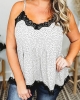 Oversized Polka Dot Lace Splicing Spaghetti Strap Tank Top (plus size)