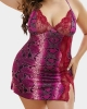 Oversized Red Lace Stitching Snake Print Babydoll (plus size)