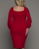 Oversized Red Long Sleeve Front Knot Midi Dress & Gown (plus size)