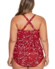 Oversized Red Print Moulded Cups Peplum Bikini (plus size)