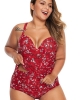 Oversized Red Print Moulded Cups Peplum Bikini (plus size)