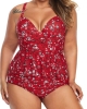 Oversized Red Print Moulded Cups Peplum Bikini (plus size)
