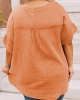 Oversized Red Textured Pocket Split V Neck Top (plus size)
