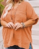 Oversized Red Textured Pocket Split V Neck Top (plus size)