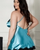 Oversized Sky Blue Lace Trim Silky Satin Chemise (plus size)