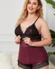 Oversized Wine Lace Mesh Splicing Pajamas Set (plus size)