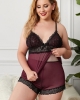 Oversized Wine Lace Mesh Splicing Pajamas Set (plus size)