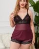Oversized Wine Lace Mesh Splicing Pajamas Set (plus size)