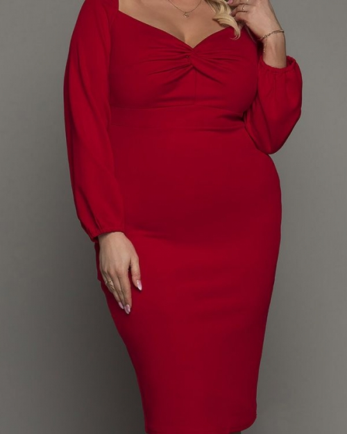 Oversized Red Long Sleeve Front Knot Midi Dress & Gown (plus size)
