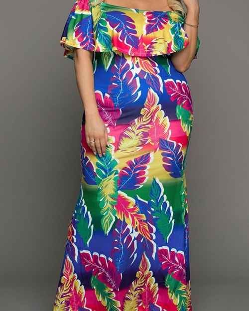 Oversized Tropical Palms Mermaid Dress & Gown (plus size)